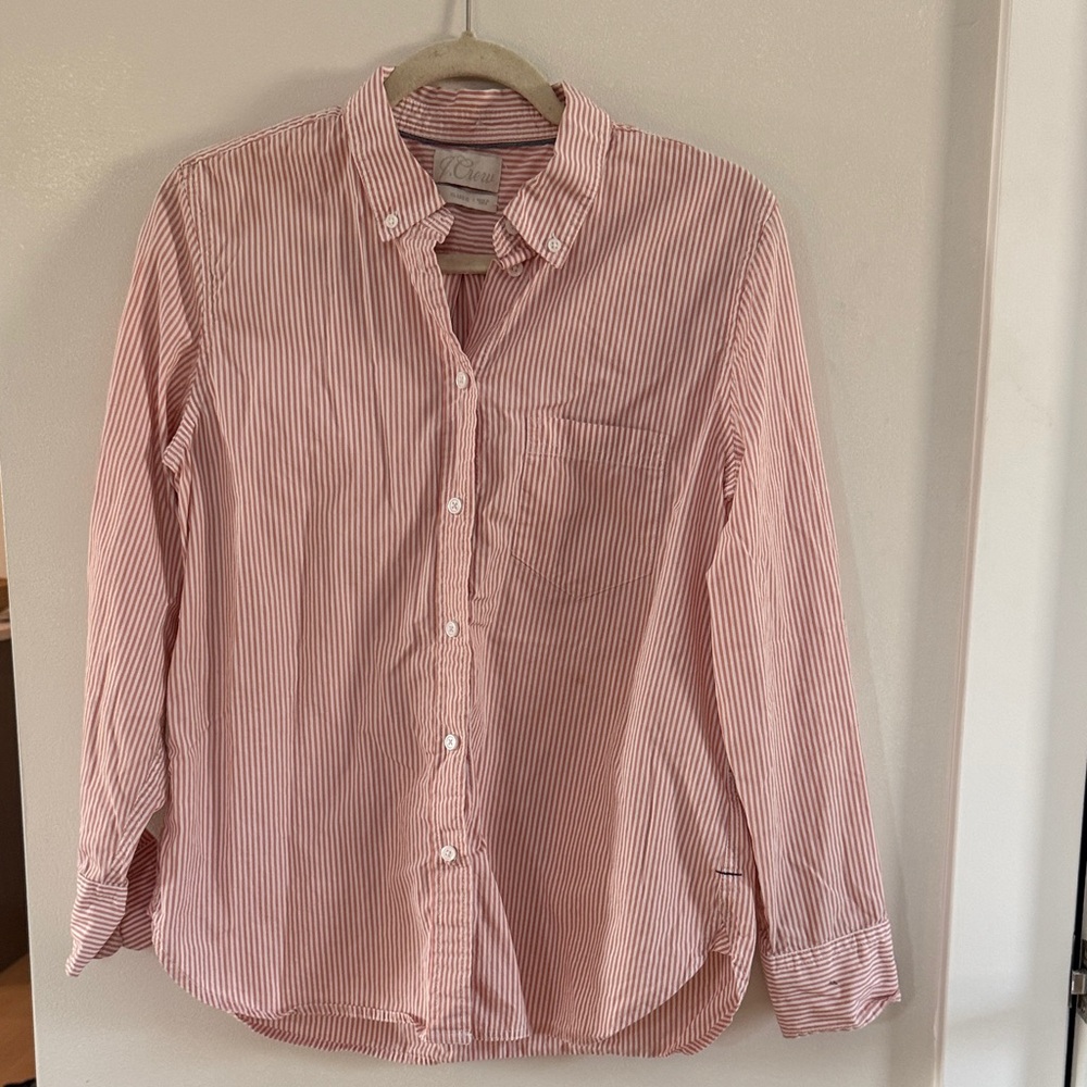 J. Crew women pink and White Striped Button Down Shirt